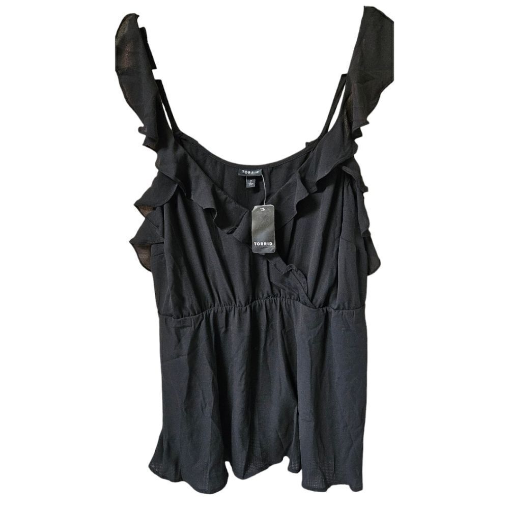 TORRID Black Georgette Ruffle Tank & Glen Plaid Crepe Short Set - Picture 5 of 16
